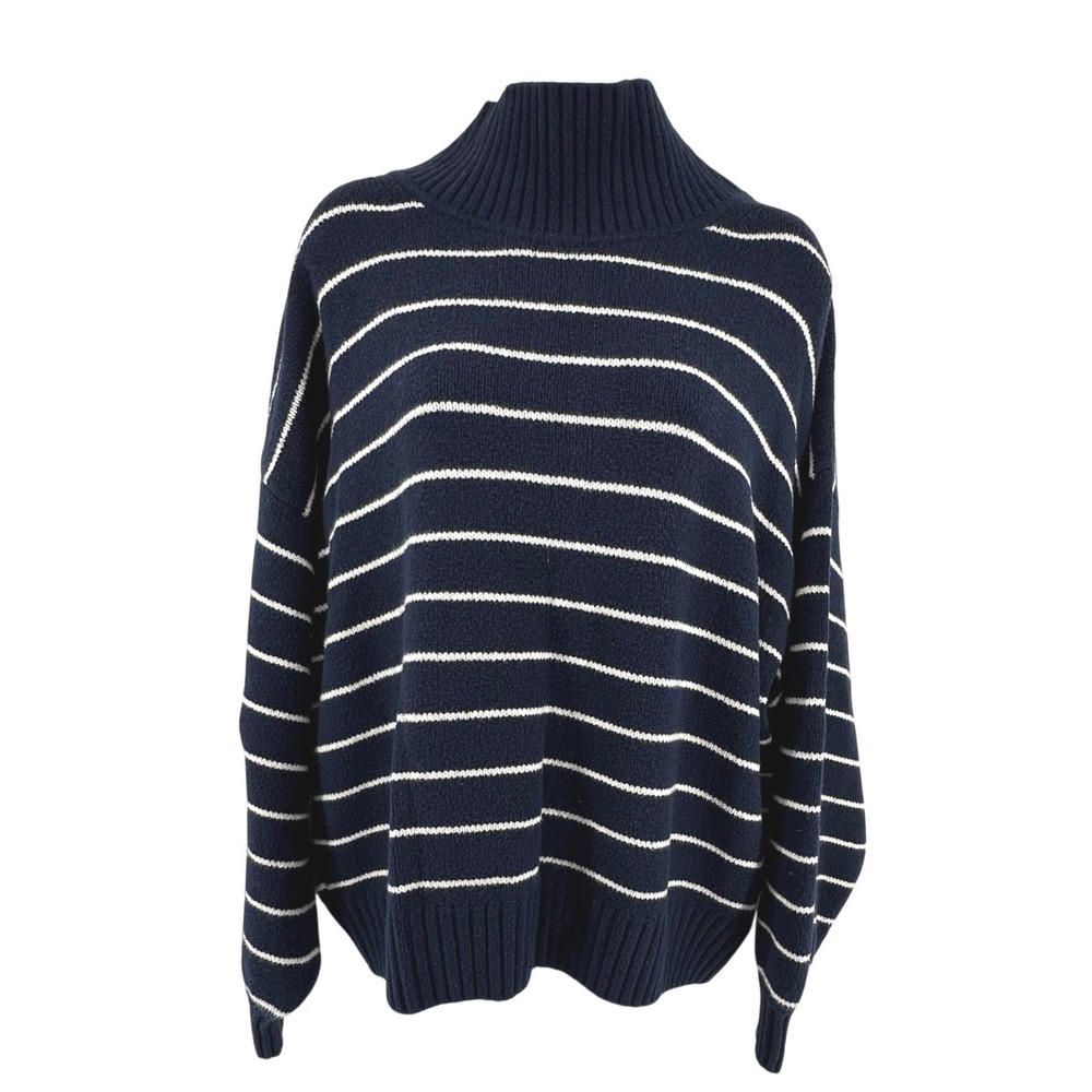 GAP Mock Neck Sweater Nautical Preppy Coastal Womens L Striped Long Sleeve